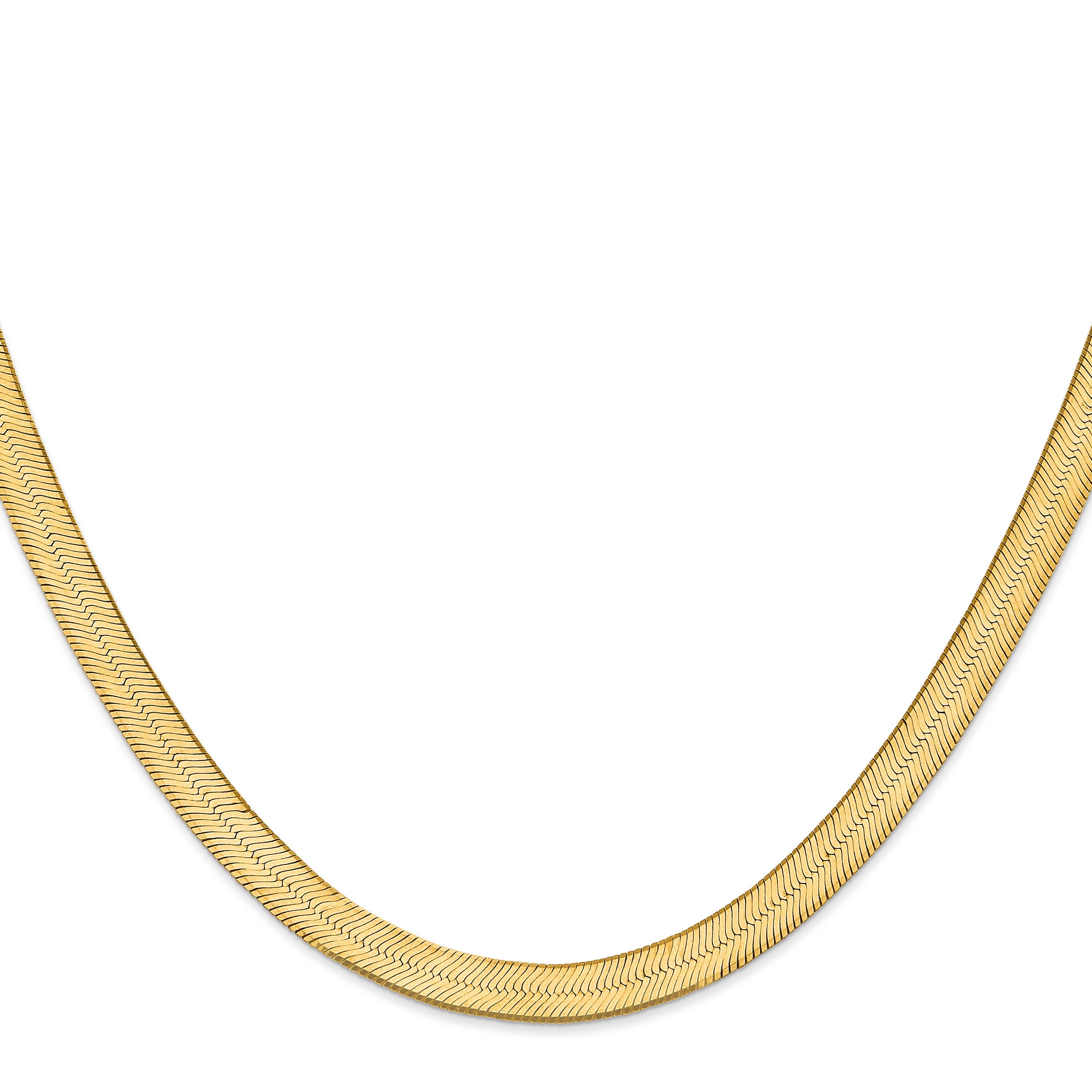 14K Yellow Gold 20 Inch 6.5mm Silky Herringbone With Lobster Clasp Chain Necklace