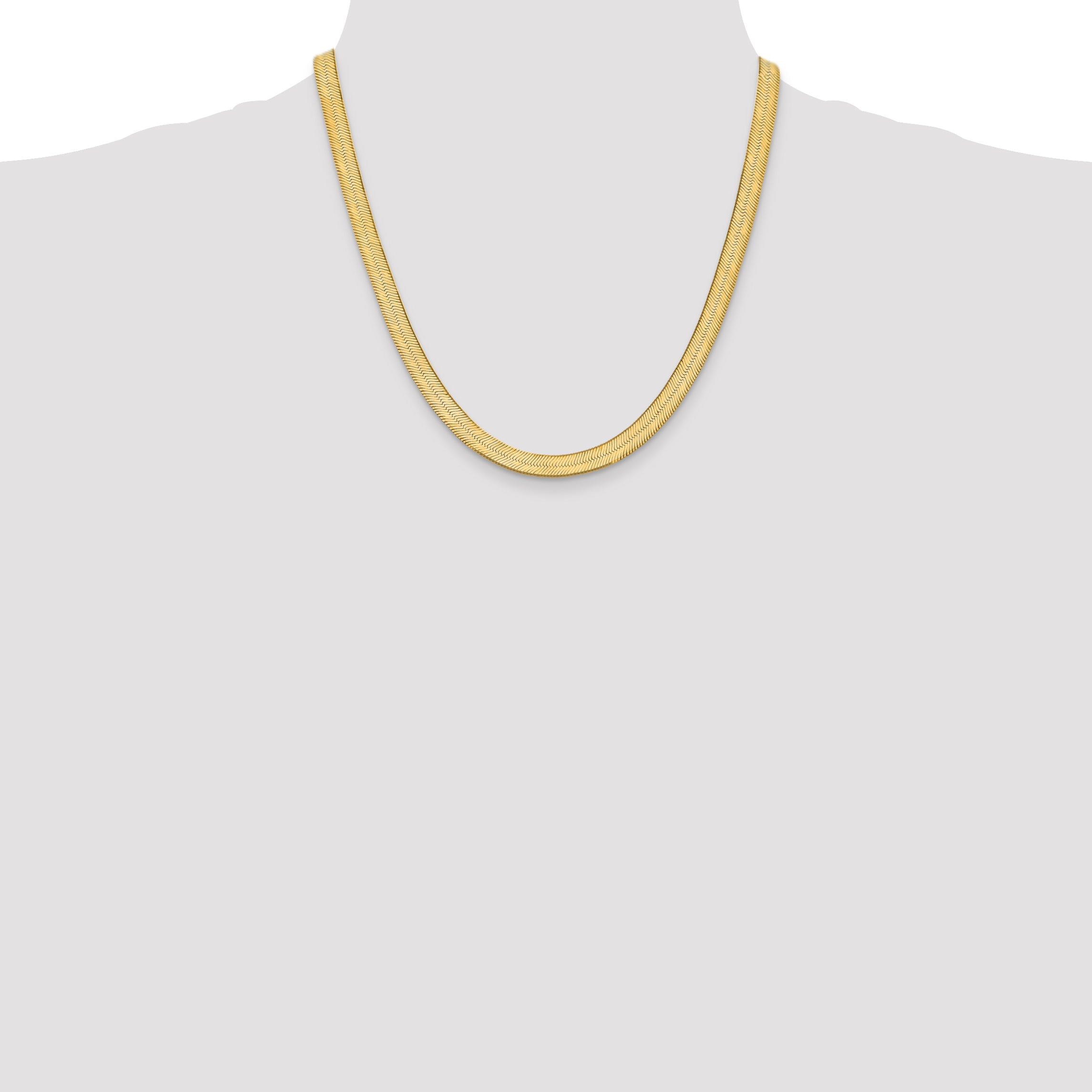 14K Yellow Gold 20 Inch 6.5mm Silky Herringbone With Lobster Clasp Chain Necklace