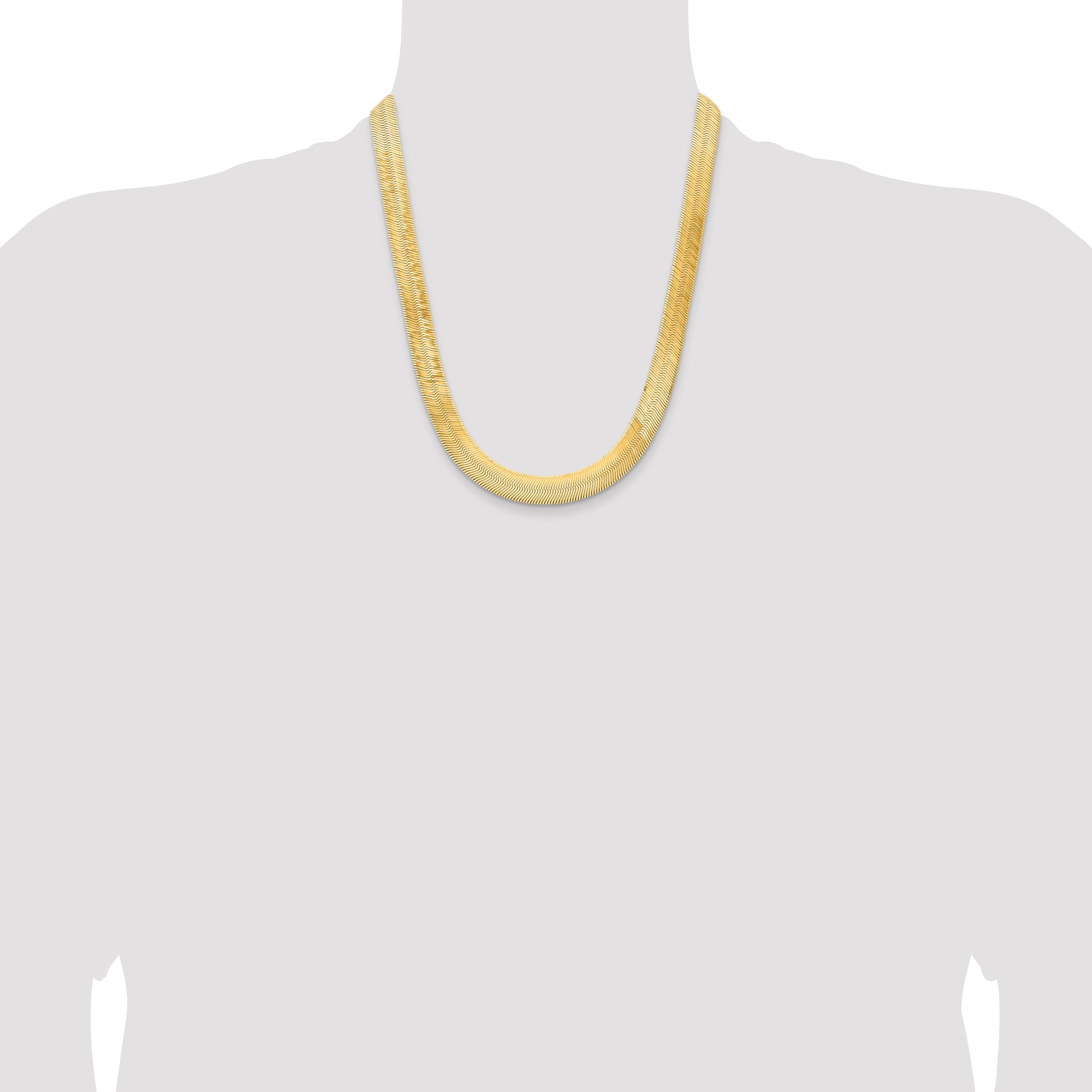 14K Yellow Gold 22 Inch 10mm Silky Herringbone With Lobster Clasp Chain Necklace