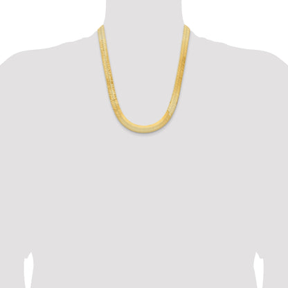 14K Yellow Gold 22 Inch 10mm Silky Herringbone With Lobster Clasp Chain Necklace