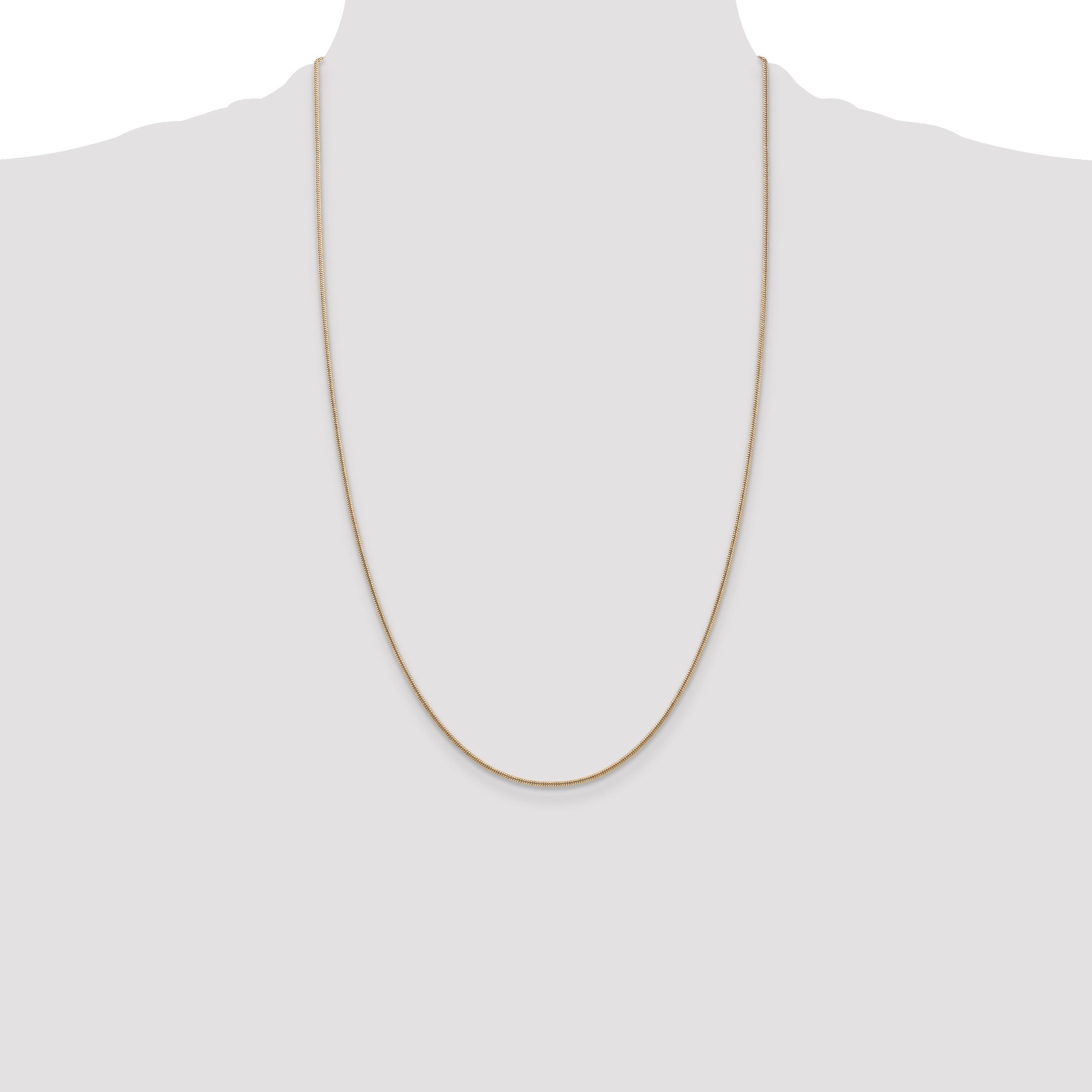 14K Yellow Gold 26 Inch 1.4mm Round Snake Lobster Clasp Chain Necklace