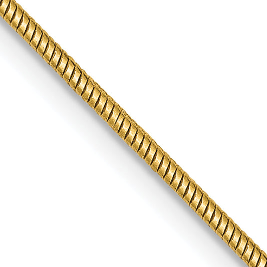 14K Yellow Gold 20 Inch 1.4mm Round Snake Lobster Clasp Chain Necklace