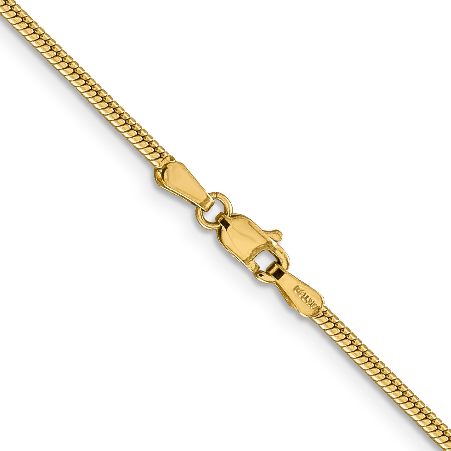 14K Yellow Gold 20 Inch 1.85mm Round Snake Lobster Clasp Chain Necklace