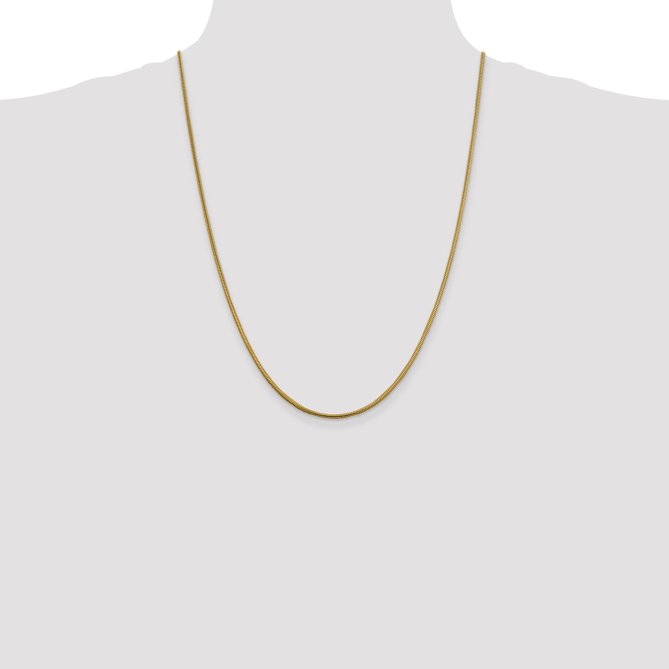 14K Yellow Gold 24 Inch 1.85mm Round Snake Lobster Clasp Chain Necklace