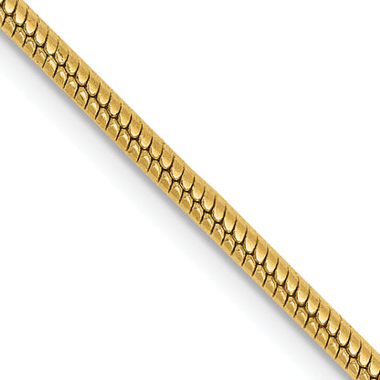14K Yellow Gold 16 Inch 1.85mm Round Snake Lobster Clasp Chain Necklace