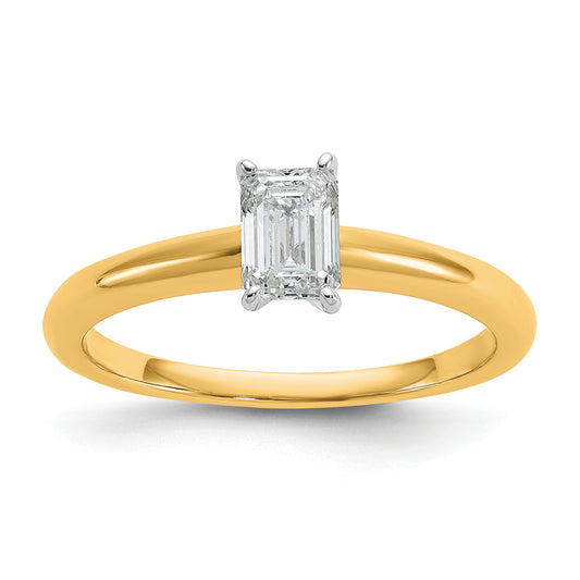 14k Two-tone 1/2 Ct. Certified Lab Grown Diamond VS/SI+ G+ Emerald Solitare Engagement Ring