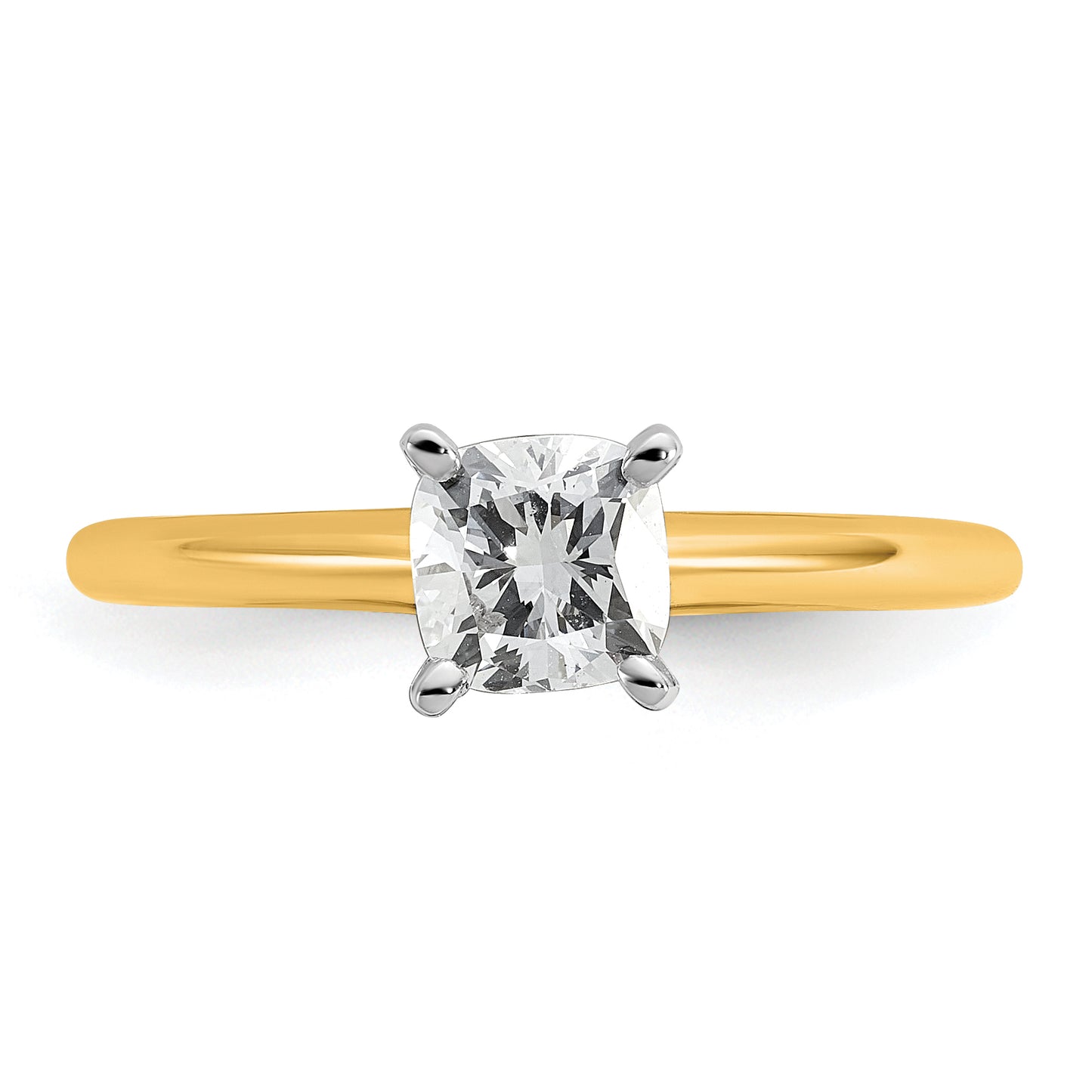 14k Two-tone 3/4 Ct. Certified Lab Grown Diamond VS/SI+ G+ Cushion Solitare Engagement Ring