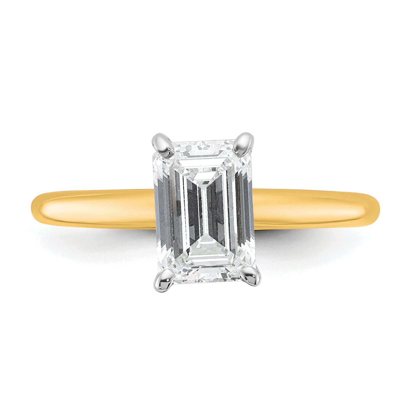 14k Two-tone 1 1/2 Ct. Lab Grown Diamond VS/SI+ G+ Emerald Solitare Engagement Ring