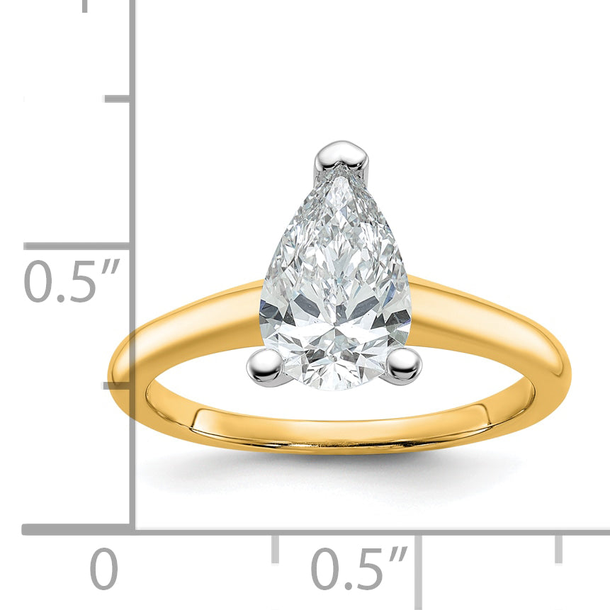 14k Two-tone 1 1/2 Ct. Certified Lab Grown Diamond VS/SI+ G+ Pear Solitare Engagement Ring