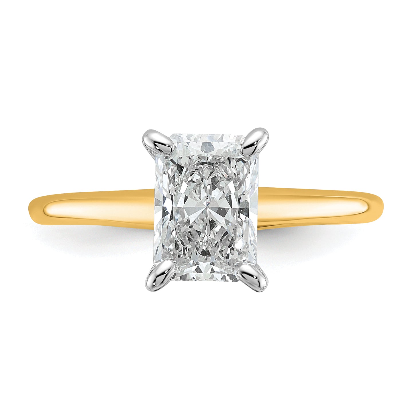 14k Two-tone 1 1/2 Ct. Lab Grown Diamond VS/SI+ G+ Radiant Solitare Engagement Ring