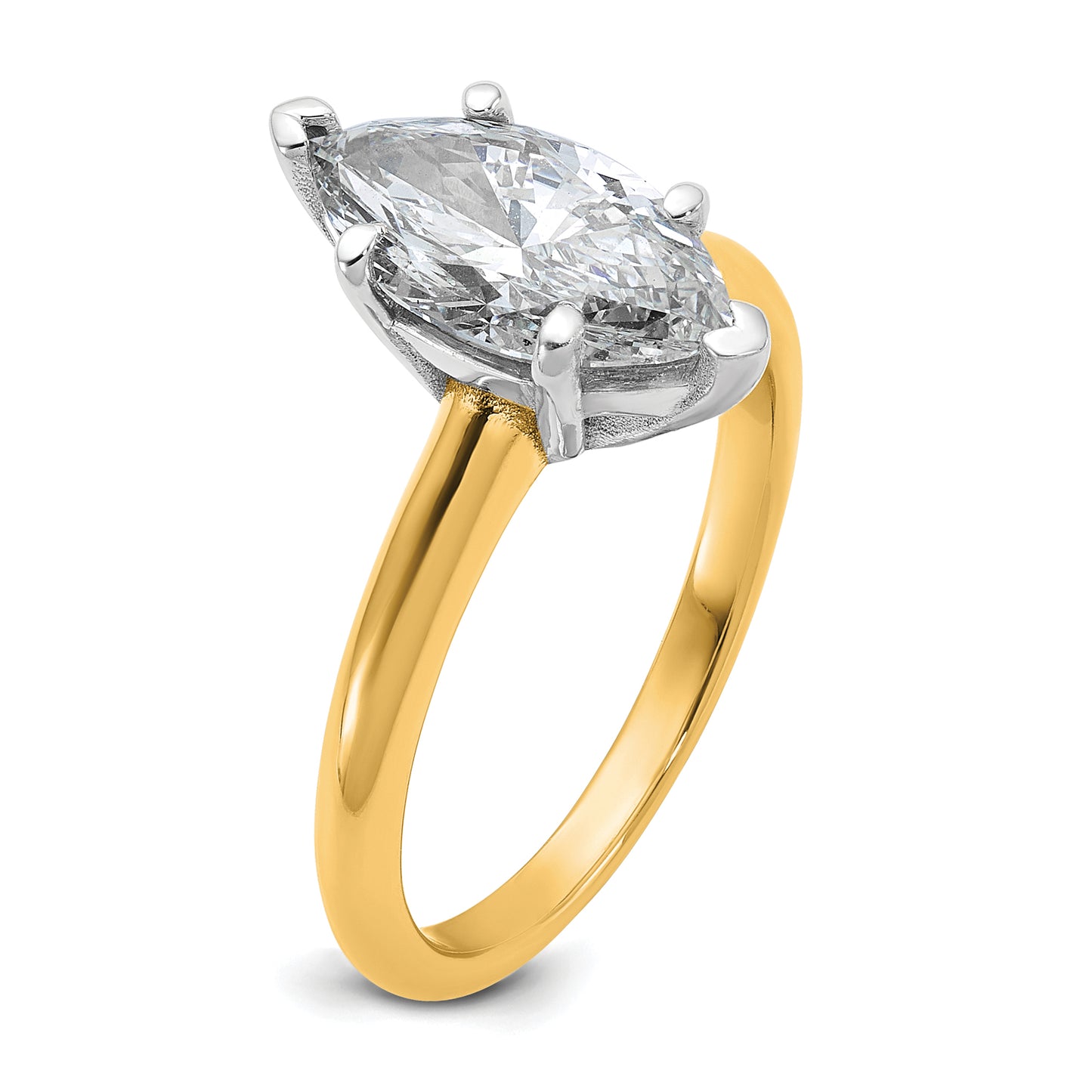 14k Two-tone 2 Ct. Lab Grown Diamond VS/SI+ G+ Marquise Solitare Engagement Ring