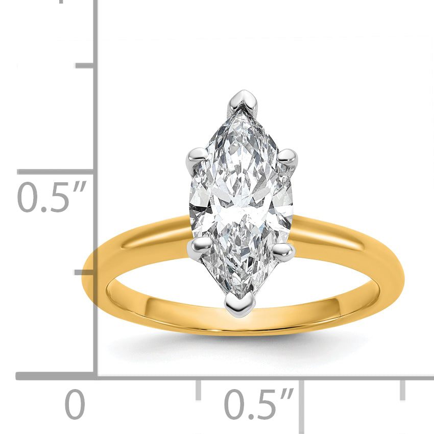 14k Two-tone 2 Ct. Certified Lab Grown Diamond VS/SI+ G+ Marquise Solitare Engagement Ring