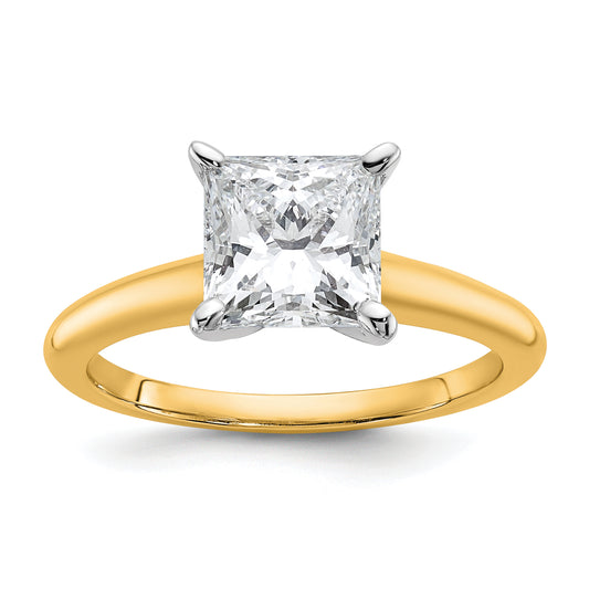 14k Two-tone 2 Ct. Certified Lab Grown Diamond VS/SI+ G+ Princess Solitare Engagement Ring