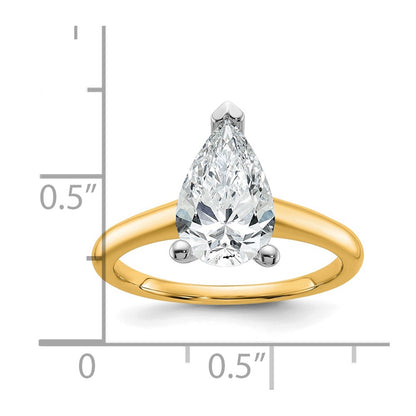 14k Two-tone 2 Ct. Certified Lab Grown Diamond VS/SI+ G+ Pear Solitare Engagement Ring
