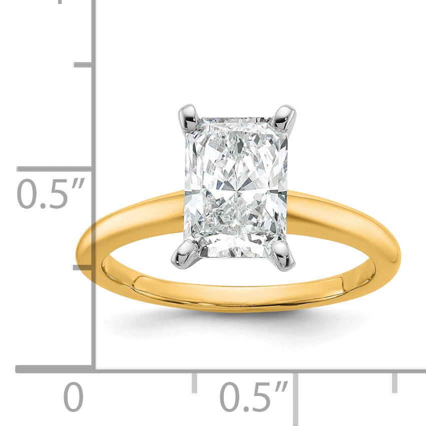 14k Two-tone 2 Ct. Certified Lab Grown Diamond VS/SI+ G+ Radiant Solitare Engagement Ring