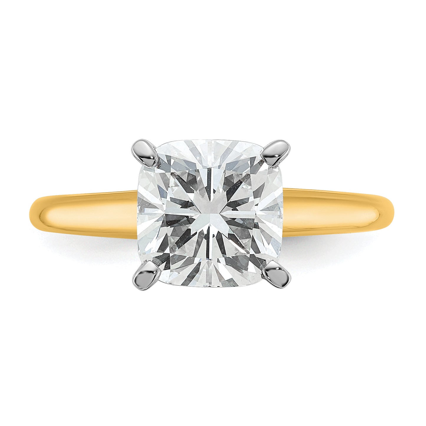 14k Two-tone 2 1/2 Ct. Certified Lab Grown Diamond VS/SI+ G+ Cushion Solitare Engagement Ring