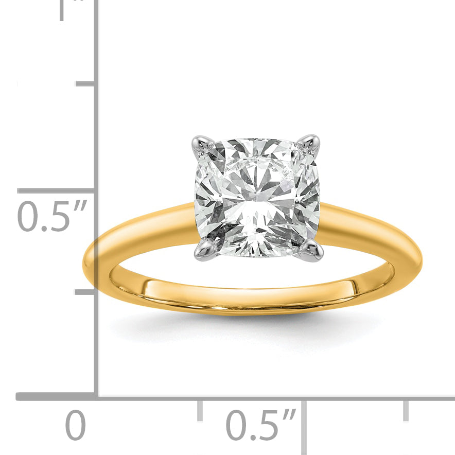 14k Two-tone 2 1/2 Ct. Certified Lab Grown Diamond VS/SI+ G+ Cushion Solitare Engagement Ring