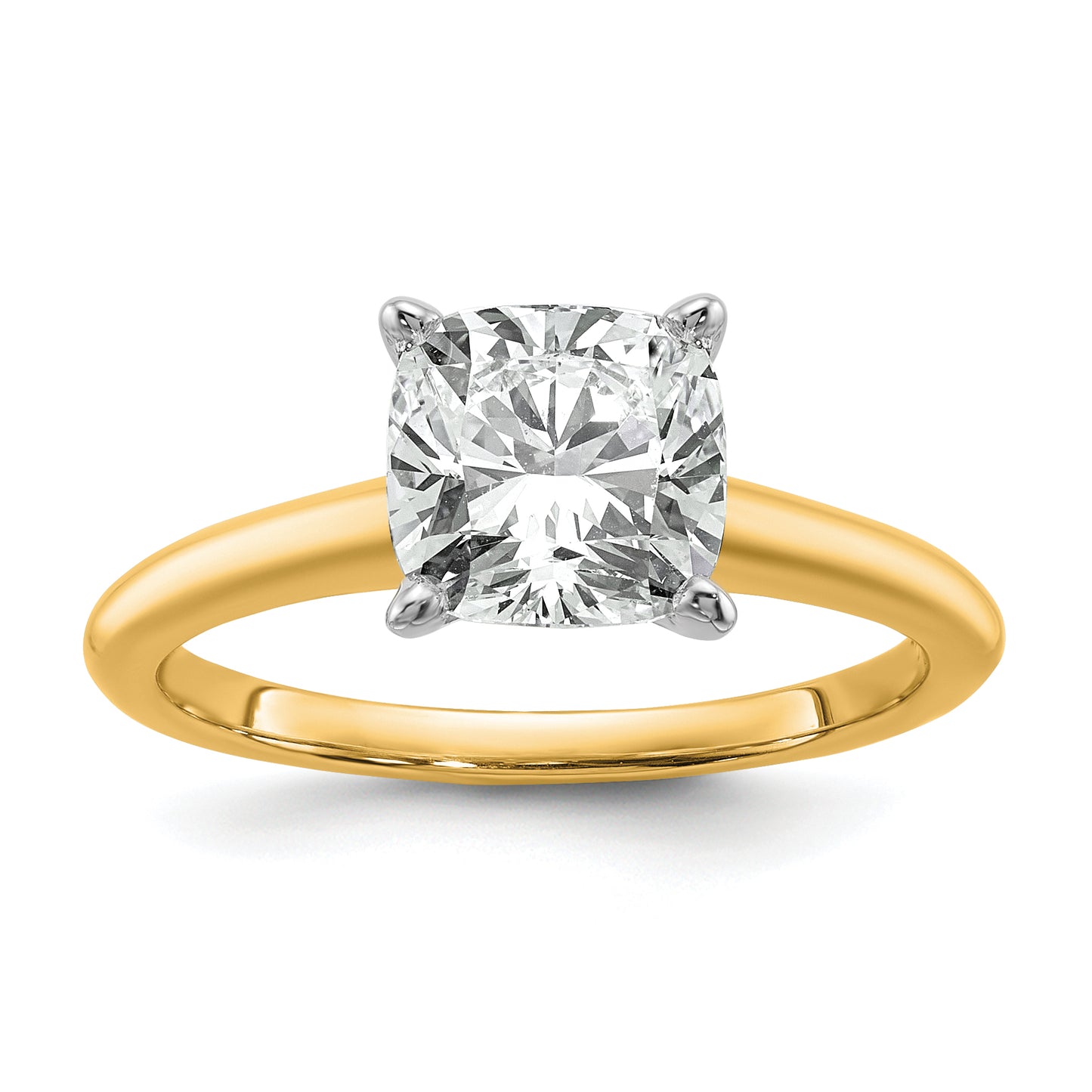 14k Two-tone 2 1/2 Ct. Certified Lab Grown Diamond VS/SI+ G+ Cushion Solitare Engagement Ring