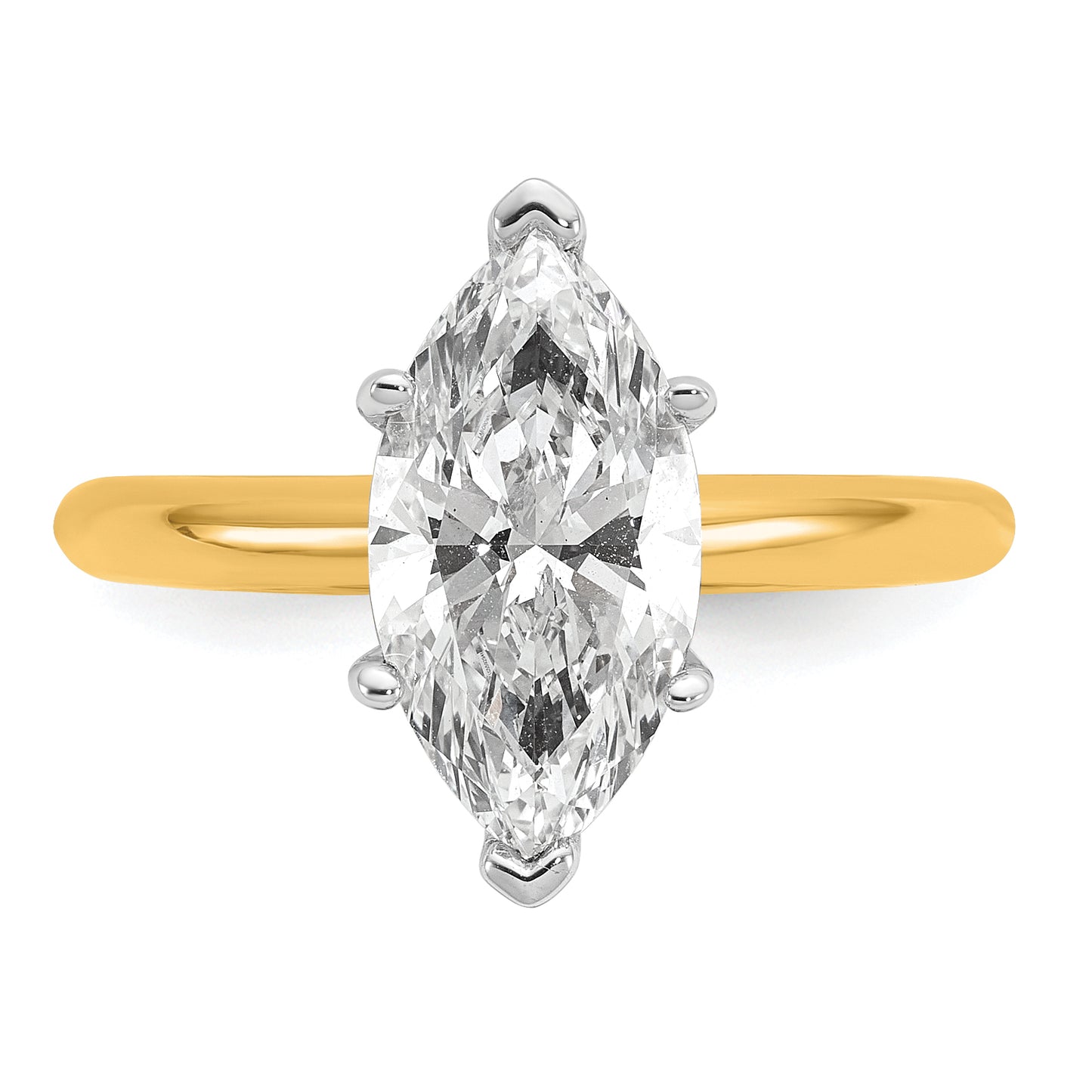 14k Two-tone 2 1/2 Ct. Certified Lab Grown Diamond VS/SI+ G+ Marquise Solitare Engagement Ring