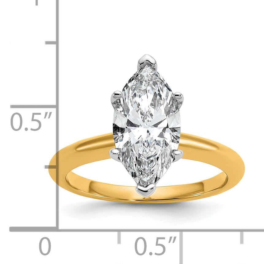 14k Two-tone 2 1/2 Ct. Certified Lab Grown Diamond VS/SI+ G+ Marquise Solitare Engagement Ring