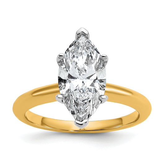 14k Two-tone 2 1/2 Ct. Certified Lab Grown Diamond VS/SI+ G+ Marquise Solitare Engagement Ring