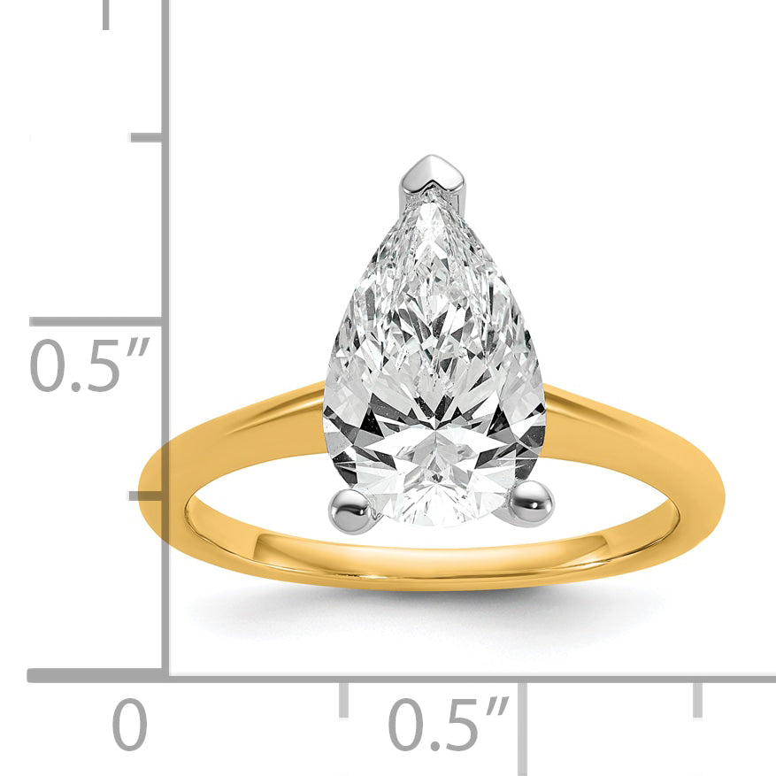 14k Two-tone 2 1/2 Ct. Certified Lab Grown Diamond VS/SI+ G+ Pear Solitare Engagement Ring