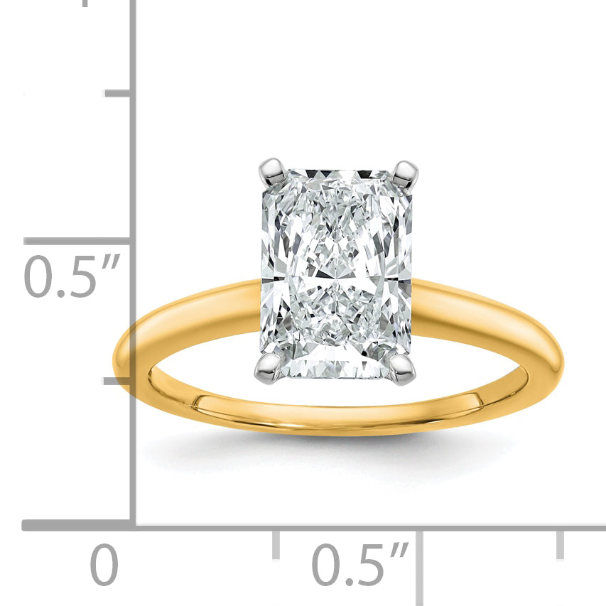 14k Two-tone 2 1/2 Ct. Certified Lab Grown Diamond VS/SI+ G+ Radiant Solitare Engagement Ring