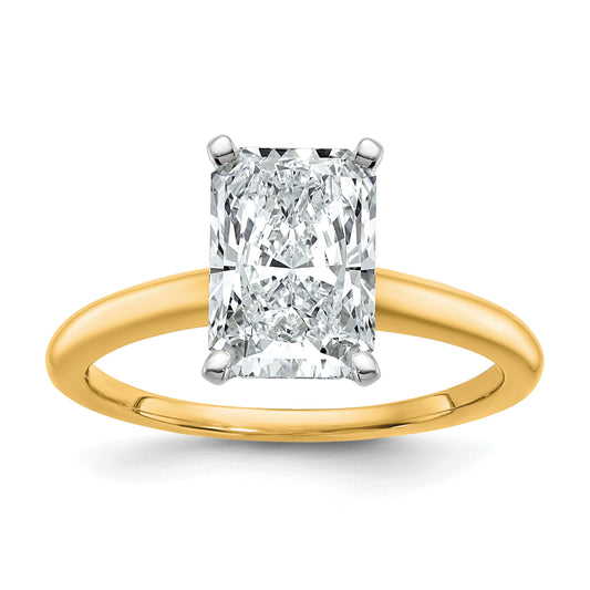 14k Two-tone 2 1/2 Ct. Certified Lab Grown Diamond VS/SI+ G+ Radiant Solitare Engagement Ring