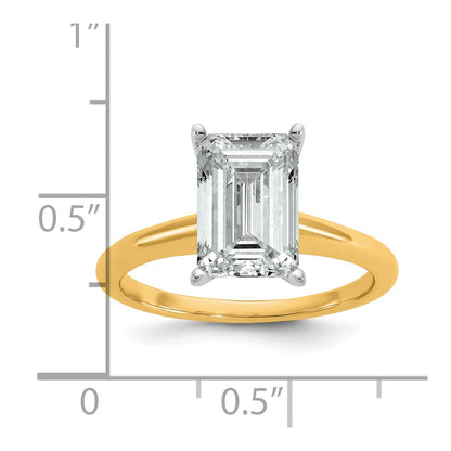 14k Two-Tone 3 Ct. Lab Grown Diamond VS/SI+ G+ Emerald Solitaire Engagement Ring
