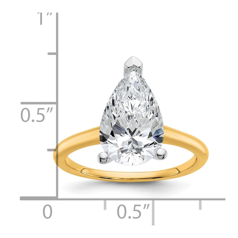 14k Two-tone 3 Ct. Certified Lab Grown Diamond VS/SI+ G+ Pear Solitare Engagement Ring