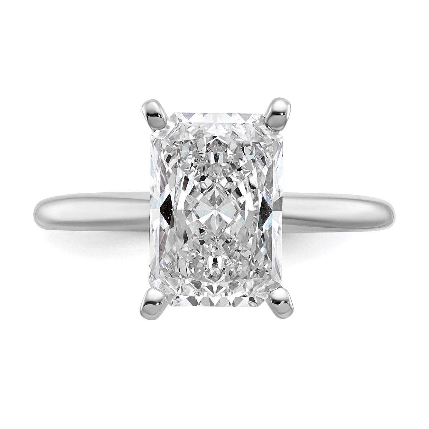 14k White Gold 3 Ct. Lab Grown Diamond VS/SI+ G+ Radiant Solitaire Engagement Ring