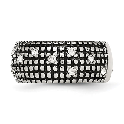 Stainless Steel Antiqued And Polished Crystal 10mm Band