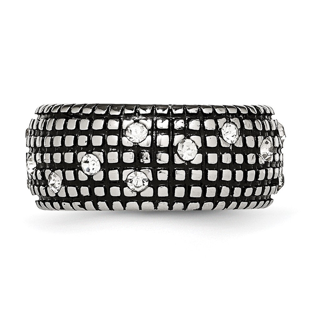 Stainless Steel Antiqued And Polished Crystal 10mm Band