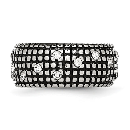 Stainless Steel Antiqued And Polished Crystal 10mm Band