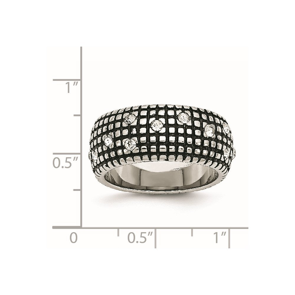 Stainless Steel Antiqued And Polished Crystal 10mm Band