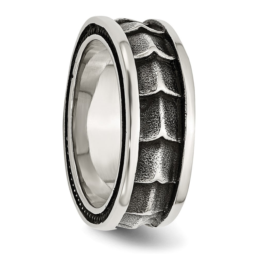 Stainless Steel Polished And Antiqued 9mm Band (Size 12 Only)
