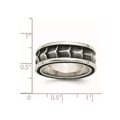 Stainless Steel Polished And Antiqued 9mm Band (Size 12 Only)