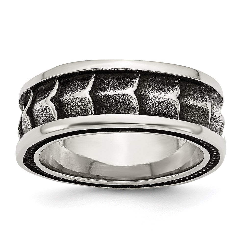 Stainless Steel Polished And Antiqued 9mm Band (Size 12 Only)