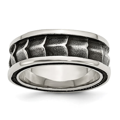 Stainless Steel Polished And Antiqued 9mm Band (Size 12 Only)