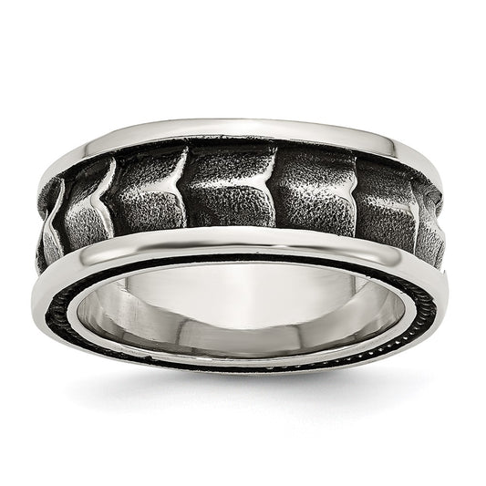 Stainless Steel Polished And Antiqued 9mm Band (Size 12 Only)