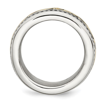 Stainless Steel Antiqued And Polished Yellow Ip Plated 13.25mm Band