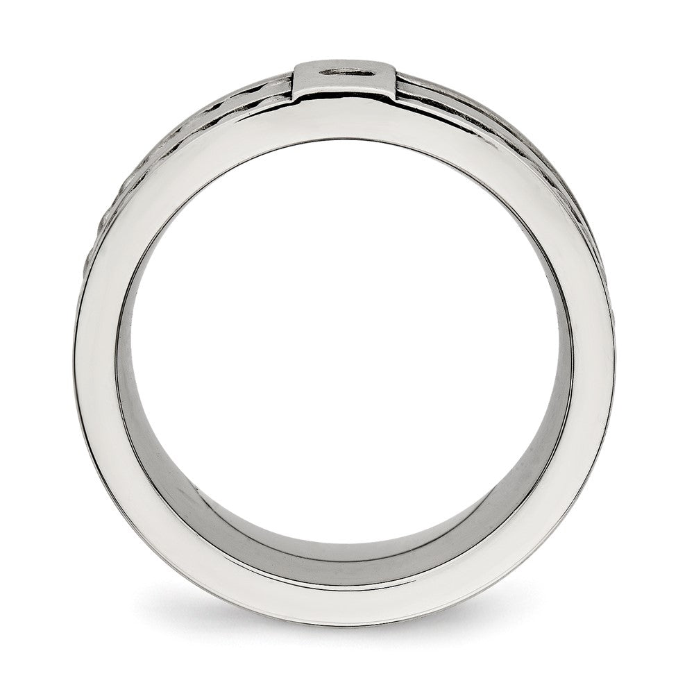 Stainless Steel Antiqued And Brushed Cz Twisted 9mm Flat Band