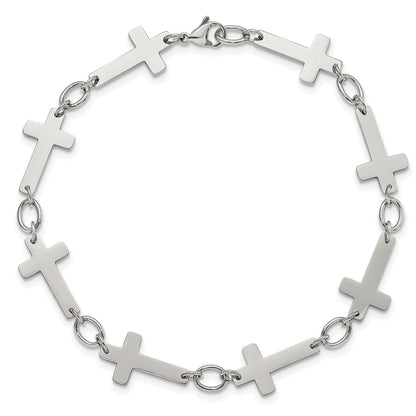 Stainless Steel Chisel Polished Sideways Cross Link 10 Inch Anklet