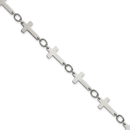 Stainless Steel Chisel Polished Sideways Cross Link 10 Inch Anklet