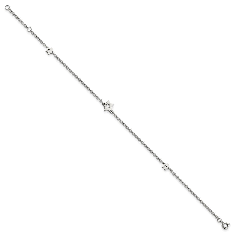 Stainless Steel Chisel Polished Stars 9 Inch Anklet Plus 1 Extension