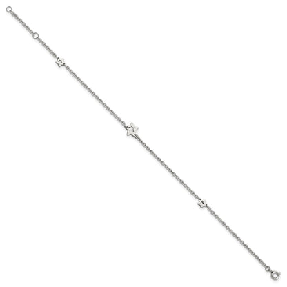 Stainless Steel Chisel Polished Stars 9 Inch Anklet Plus 1 Extension