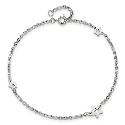 Stainless Steel Chisel Polished Stars 9 Inch Anklet Plus 1 Extension