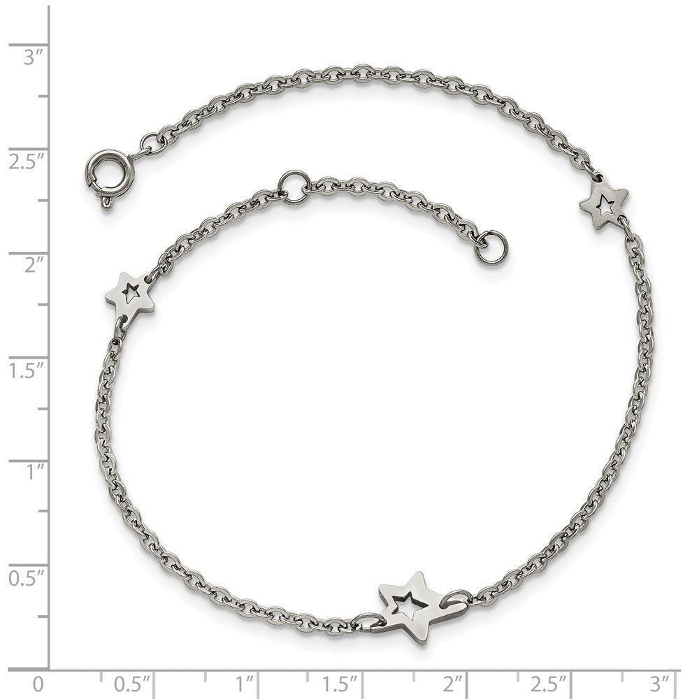 Stainless Steel Chisel Polished Stars 9 Inch Anklet Plus 1 Extension