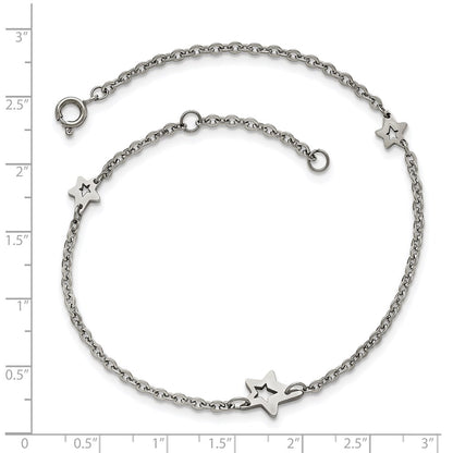 Stainless Steel Chisel Polished Stars 9 Inch Anklet Plus 1 Extension