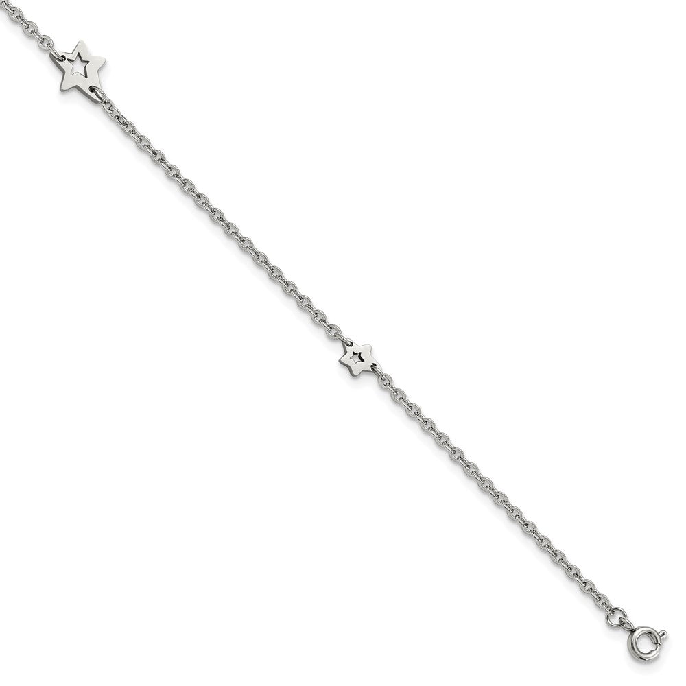 Stainless Steel Chisel Polished Stars 9 Inch Anklet Plus 1 Extension
